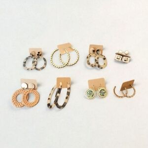 Fall Earring Bundle, Eight Pair Earrings, Brown, Gold Green Hues